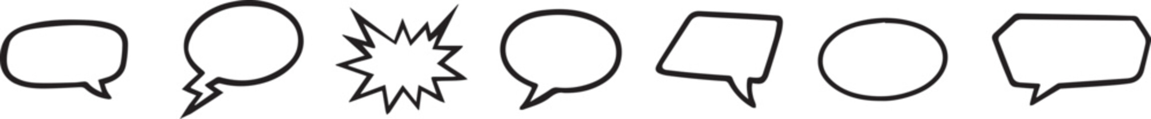 Comic Style Speech abstract Shapes Set Unique Black and White Vector Pack on White Background editable colors