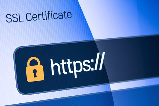SSL Secure Connection: Close-Up of Browser Window with Lock Icon for HTTPS Encryption and Cybersecurity, ssl lock, ssl padlock, website design, ssl badge, ssl shield, Https, TLS, SSL certificate	