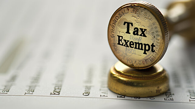 Golden tax exempt stamp pressed on official document with copy space, financial approval concept, government tax relief policy and legal exemption certification for business.