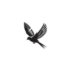 Flying bird silhouette logo. Elegant and dynamic black bird design with spread wings, perfect for freedom-themed branding, nature projects, spiritual logos, aviation, wildlife, or vintage-style emblem