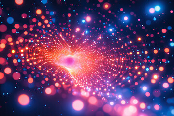 Colorful tunnel of glowing particles in a vibrant digital space