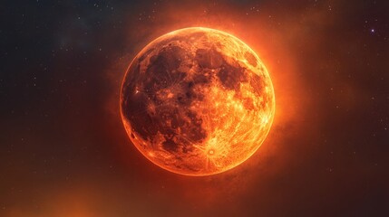 Obraz premium Fiery Red Moon in Pixelated Night Sky