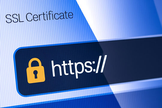SSL Secure Connection: Close-Up of Browser Window with Lock Icon for HTTPS Encryption and Cybersecurity, ssl lock, ssl padlock, website design, ssl badge, ssl shield, Https, TLS, SSL certificate	