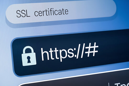 SSL Secure Connection: Close-Up of Browser Window with Lock Icon for HTTPS Encryption and Cybersecurity, ssl lock, ssl padlock, website design, ssl badge, ssl shield, Https, TLS, SSL certificate	