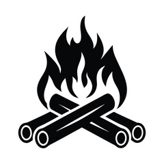 Campfire Silhouette Icon: Symbol of Outdoor Adventure and Warmth