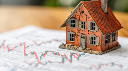 US housing market crash with cracked homes and falling graphs