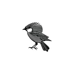 Stylized black and white bird with a prominent fan-shaped crest. This tribal-inspired bird design features bold lines and intricate feather details, ideal for logos, tattoo art, nature brands, wildlif