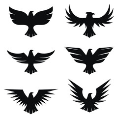 Fototapeta premium Minimalistic Black Eagle Silhouettes - Iconic Vector Design Collection.