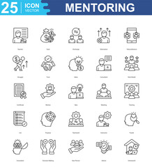 Mentoring icon sheet vector teacher, goal, exchange, motivation, teleconference, struggle, trust, ideas, consultant, role model, certificate, mentor, idea, meeting, training, list, purpose, teamwork