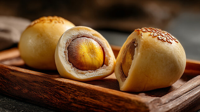 Japanese steamed manju with chestnut filling cracked