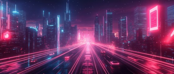 Fototapeta premium Neon Cityscape: A Futuristic Highway at Night