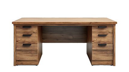 A brown old wooden table and chair, isolated against a white background, evoke a vintage furniture style