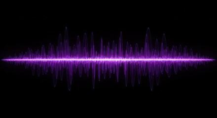 Purple sound wave visualization on a black background shows audio frequency.