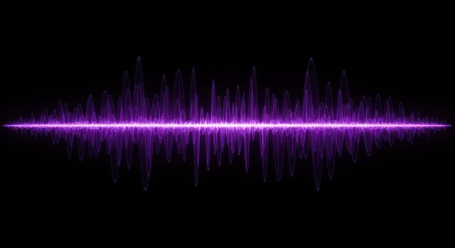 Purple sound wave visualization on a black background shows audio frequency.