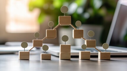 Business hierarchy structure. Business process and workflow automation with flowchart. Virtual screen Mindmap or Organigram. Relations of order or subordination between members.