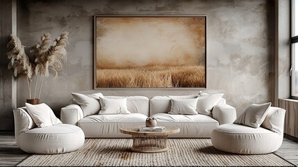 mock up poster frame in modern interior background, living room, Scandinavian style, 3D render, 3D illustration HD 8K wallpaper Photographic Image