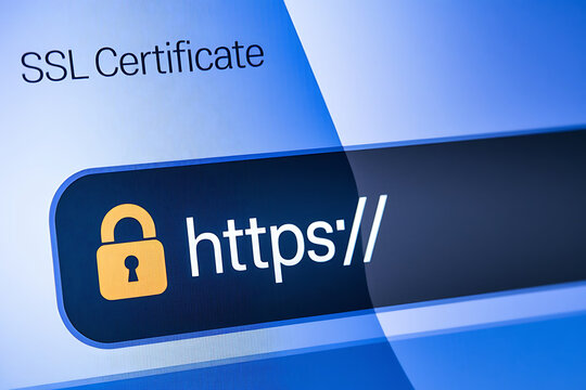 Close-Up of Browser Window with Lock Icon for HTTPS Encryption and Cybersecurity, ssl lock, ssl padlock, website design, ssl badge, ssl shield, Https, TLS, SSL certificate