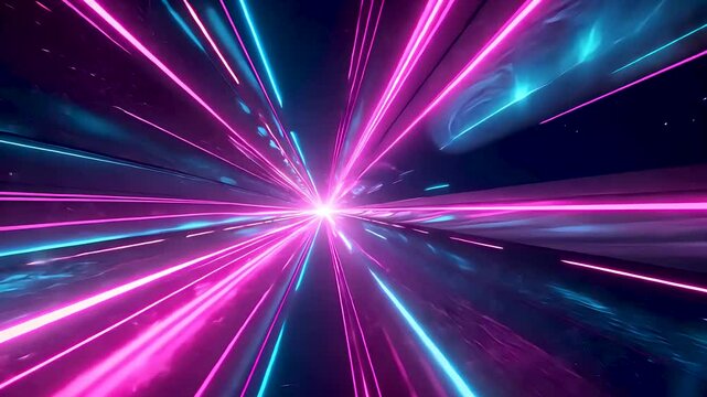 Abstract hyperspeed tunnel with streaking neon light trails and motion blur