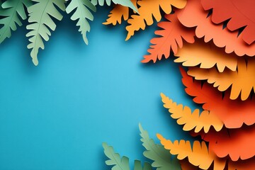 abstract background made from paper cut. Copy space over paper and blank space area for mockup or overlying text. paper layer shape are fern leaf in autumn