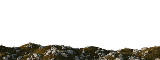Desolate Rocky Hillside with Sparse Grass and Boulders. 3D rendering.	