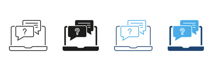 Laptop With Chat Bubbles Line and Solid Icon. Online Communication, Customer Support, And Virtual Assistance Symbol. Digital Interaction And Help Desk. Isolated Vector Illustration
