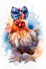 Dress up your pet day. Chicken with bow.