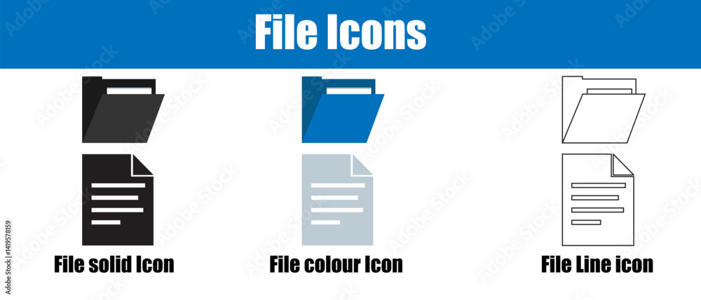 Poster collection of file folder and document icons in various styles
