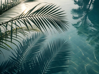 Naklejka premium Palm Fronds Over Water with Reflections Creating a Tropical Vibe