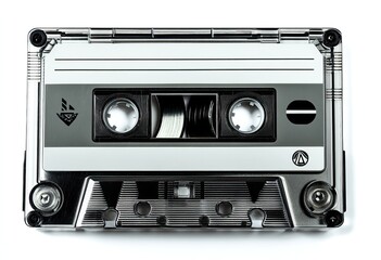Naklejka premium Transparent cassette tape with visible reels and tape inside. AI generated image