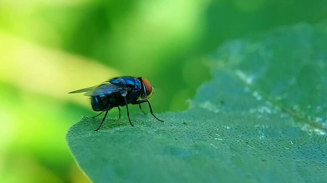 Calliphora vomitoria, also known as the aro or blue langau, is a species of langau in the family Calliphoridae. High quality macro footage.