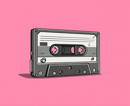 Flat graphics of retro cassette tapes on vibrant backgrounds. AI generated image