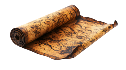 Rolled-Up Treasure Map Isolated on White Background for Exploration and Adventure