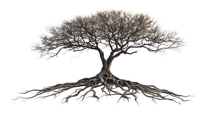 Obraz premium Isolated Tree with Exposed Roots on White Background for Professional Use