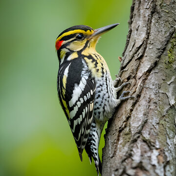 yellow bellied sapsucker on tree branch