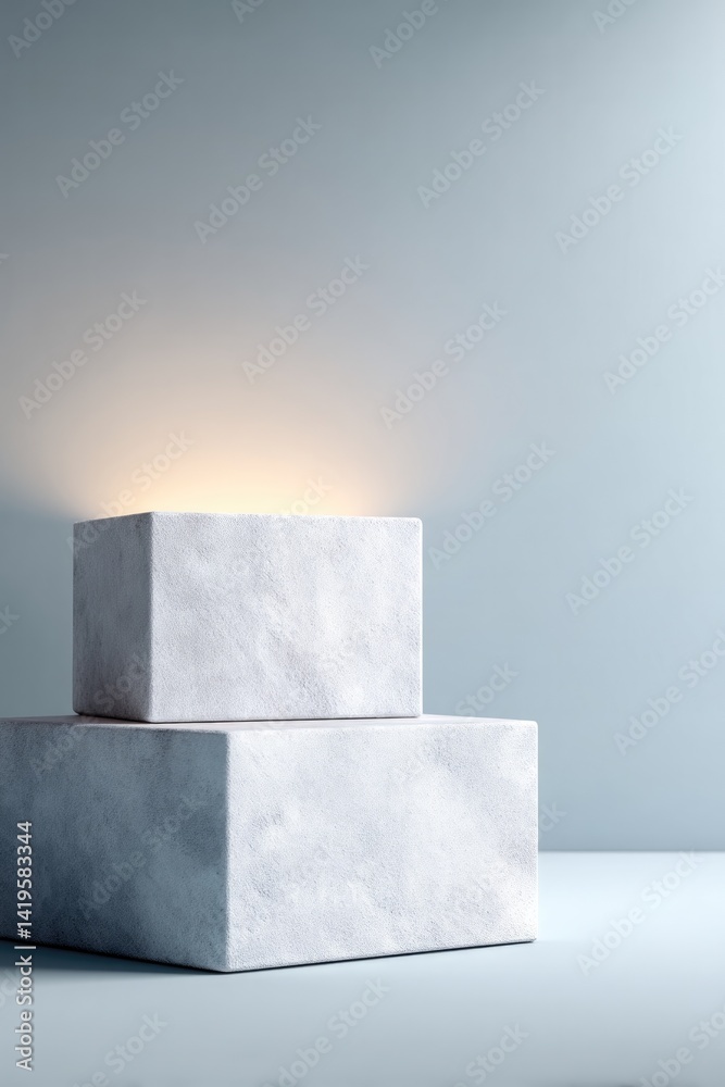 Poster minimalistic podium with ambient backlighting in open space offering ample copy space for clean imag