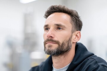 Obraz premium focused technician works diligently on machinery in bright minimalistic service workshop