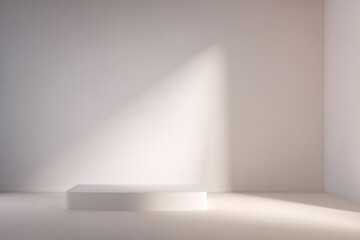 Obraz premium minimalistic and clean image of empty podium under soft volumetric lighting featuring ample white copy space around