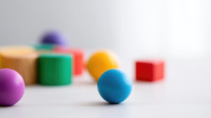 close-up of colorful educational toys focused on minimalistic clean arrangement with ample copy space