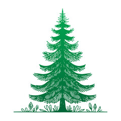Christmas Tree Vector Illustration Set with Snow and Winter Elements