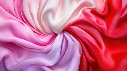 Fototapeta premium Swirling gradient silk fabrics in varying shades of pink, red, and white.