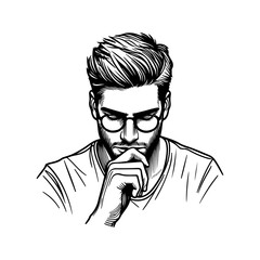 Cartoon illustration of a businessman wearing glasses with a cigarette, sketch style of a black man with a confident expression