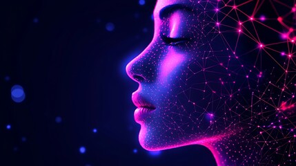 AI Woman Face  Futuristic Network  Digital Art  Neon Glow