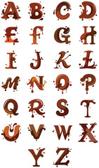 Naklejka premium Delicious Chocolate Alphabet Font with Dripping and Splatter Style