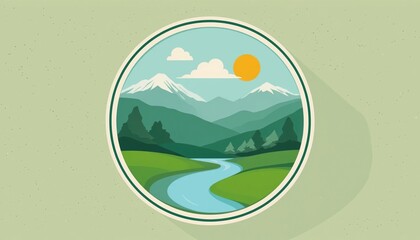 Fototapeta premium Relaxing river journey through lush green mountains in a scenic nature illustration tranquil environment and vibrant viewpoint