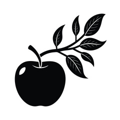 Single apple on tree branch with minimal details logo icon