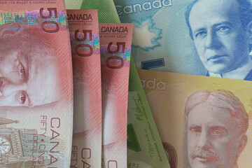 Canadian dollar banknotes. Foreign exchange market. Financial concept