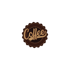 A retro-style coffee label icon with bold, smooth lettering that evokes warmth and familiarity. The circular badge design with a rich brown palette gives it a classic, handcrafted feel—perfect for caf