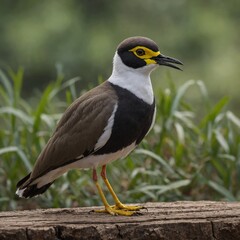 Obraz premium Masked Lapwing bird on piece of wood