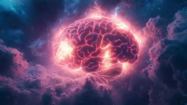 Illuminated Mind: A Glowing Brain in Cosmic Clouds