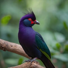 Obraz premium Violet Turaco bird on piece of wood